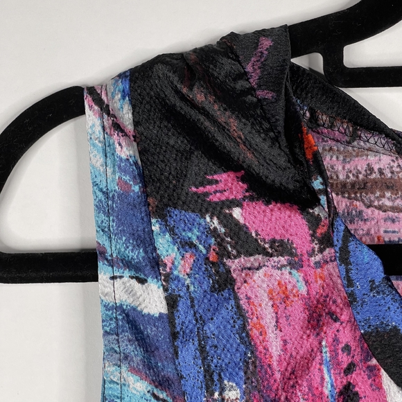 2/$30 Lane Bryant Abstract Watercolor Tunic Blouse 14 Black Multi Gathered #7167 - Picture 4 of 14